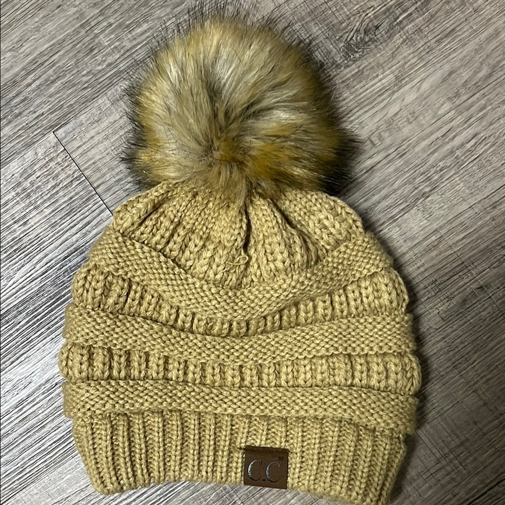 CC Boutique Tan Knit Pom-Pom Hat